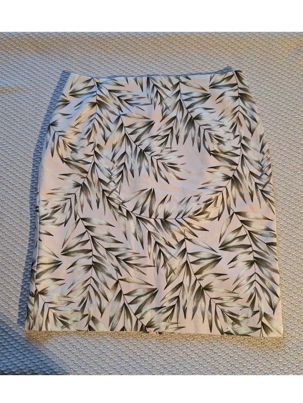 Ann Taylor Ivory Pencil Skirt with Olive Leaf Print